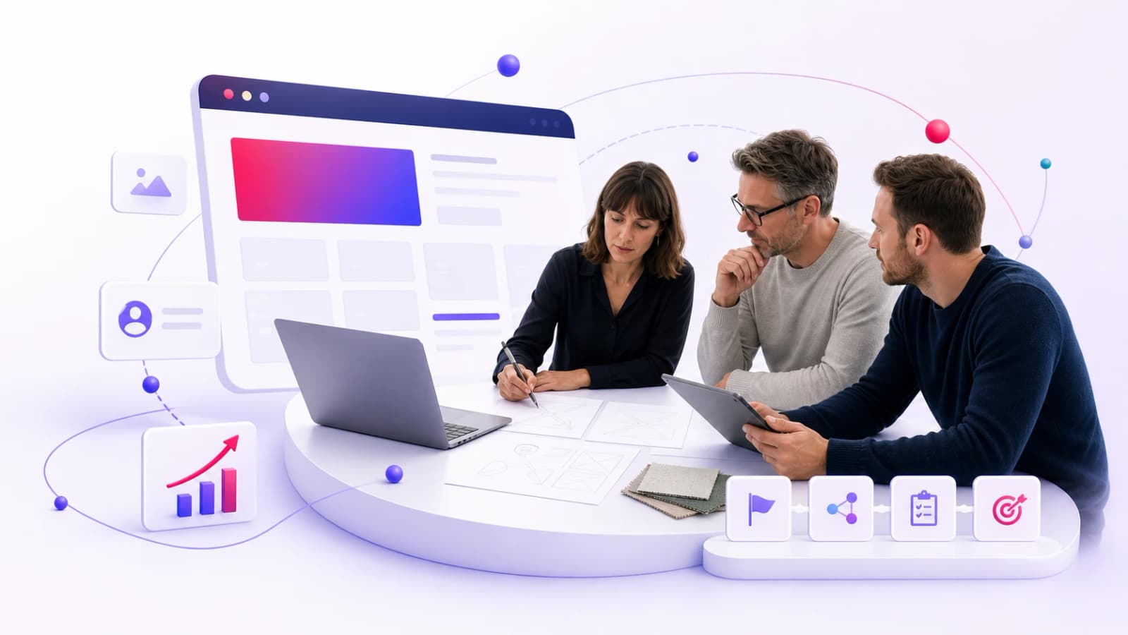 Zwei Unternehmer entwickeln im persönlichen Gespräch eine digitale Prozesslösung
