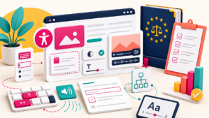 Barrierefreie Website mit Tastaturnavigation, Kontrast, Untertiteln, Formularbeschriftung und strukturierter Prüfung