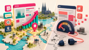 Regionale Website baut über Inhalte, Bewertungen, Technik und Kartensignale Sichtbarkeit auf, während eine Anzeigenkampagne vom Budget abhängt