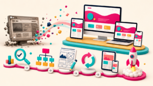 Eine veraltete Website wird über Analyse, Struktur, UX, Weiterleitungen, Tests und Launch zu einer modernen responsiven Website