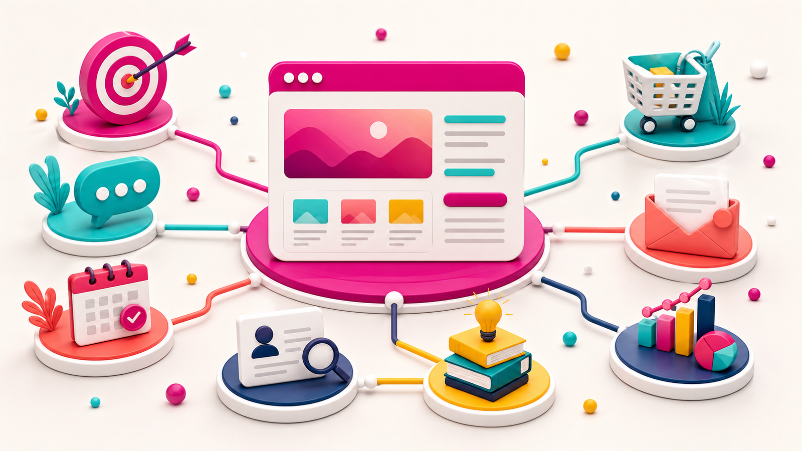 Zentrale Unternehmenswebsite verbindet Anfragen, Termine, Shop, Recruiting, Wissen, Newsletter, Service und Erfolgsmessung